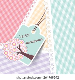 Greeting Card with art tree with spring flowers. Vector Background Illustration.