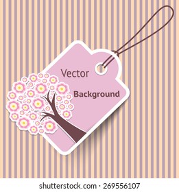 Greeting Card with art tree with spring flowers. Vector Background Illustration.