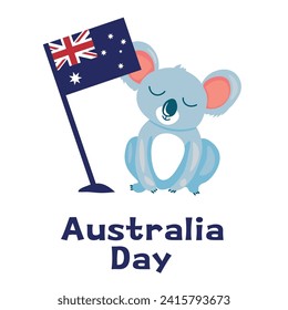 Greeting card for Australia Day with flag and koala bear on whit