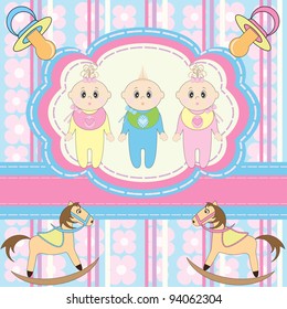 Greeting card for babies triplets