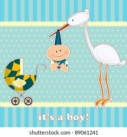 greeting card for baby boy with stork