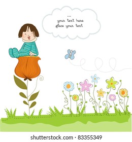  greeting card with a baby sitting on a flower