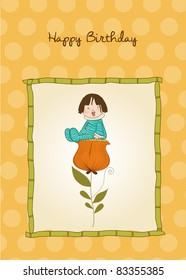  greeting card with a baby sitting on a flower