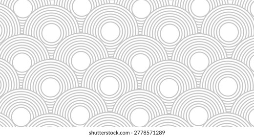 Greeting Card Background Design. Seamless Pattern. Stacking Circular Line Art in Silver Color