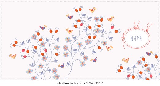 Greeting card background with flowers and frame