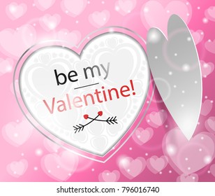 Greeting card or background. Happy Valentines Day. Open heart with a wish. Vector illustration.