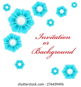 Greeting card or background with light blue flower and space for text. Vector Illustration isolated on white background.