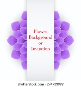 Greeting card or background with light purple flower and space for text. Vector Illustration isolated on white background.