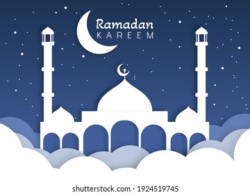 Fondo de tarjeta de saludo ramadan kareem con estilo de papel