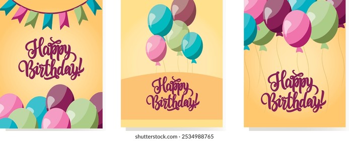 Greeting card with balloons. Handwritten lettering. Birthday, holiday, congratulations, invitation concept. Vector illustration. Postcard, postcard, cover.