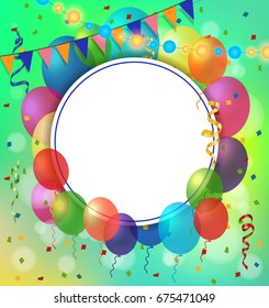 Greeting Card, Balloons and Round Frame