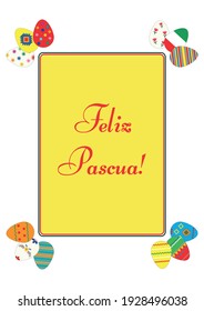 Greeting card, banner - Feliz Pascua - Happy Easter in Spanish. Easter eggs.