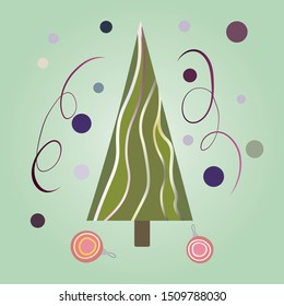 Greeting card, banner, flyer with a Christmas tree and toys.