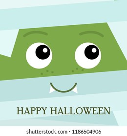 Greeting card or banner "Happy Halloween". A funny character is the face of a mummy in bandages. Vector illustration isolated. holiday concept