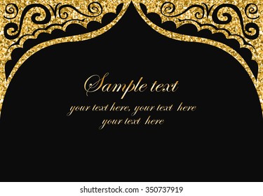 Greeting card, banner or invitation with ornate golden texture. Vector illustration
