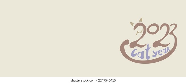 greeting card or banner with lettering happy new year of the water cat and kitty of numbers 2023 in hand draw style. Lunar zodiac symbol of Year of cat. Chinese New Year 2023 Christmas logo. Vector