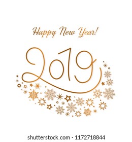 Greeting card or banner With the New Year 2019! Hand inscription lettering. Modern design of the map. vector illustration