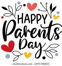 Grußkarte, Banner oder Plakat zum Happy National Parents' Day mit Beschriftungstext auf weißem Hintergrund. Pinselschrift