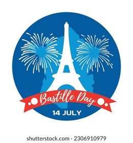 Greeting card for Bastille Day and Eiffel tower