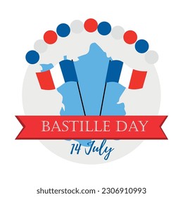 Greeting card for Bastille Day and flags   map France