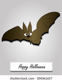 Greeting card with a bat, vector illustration with a bat on a grey background, happy Halloween