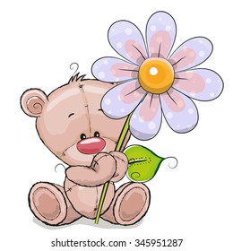 Greeting card Bear with flower on a white background
