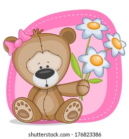 Greeting card Bear with flowers