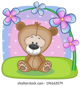 Greeting card Bear with flowers