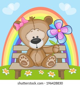 Greeting card Bear with flowers