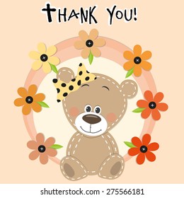 Greeting card bear with flowers 