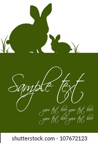 Greeting card. Beautiful floral background. Card with bunny. Cute easter card. Happy easter card.