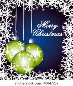 Greeting card with beautiful green balls. Vector illustration.