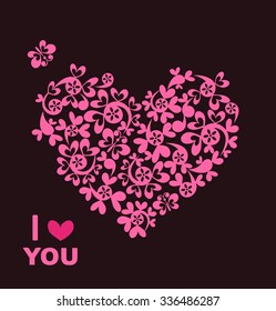 Greeting card with beautiful paper pink heart