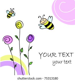 Greeting card with bee and flowers