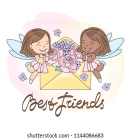 Greeting Card BEST FRIENDS Color Vector Illustration for Scrapbooking and Digital Print on any subjects