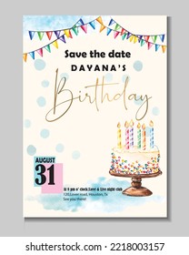 Greeting card with big birthday cake. attractive and simple vector design with blue background.