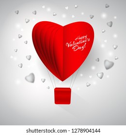 Greeting Card With Big Free Space For Your Advertising Or Your Message. Set of  white hearts and abstract red air balloon - Valentine's Day concept. Valentine's Day - Vector Design