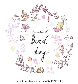 Greeting card of the Bird Day. Vector abstract background
