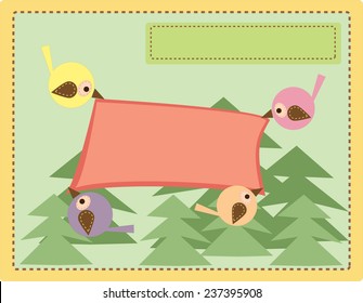 greeting card with birds in the wood