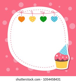 Greeting card with birhday cake. Vector background.