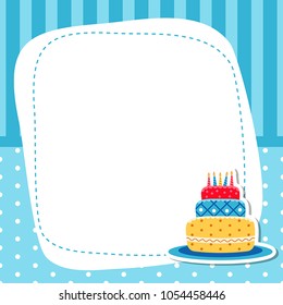 Greeting card with birhday cake. Vector background.