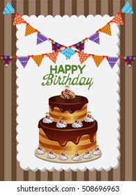 greeting card to birthday with cake and flags