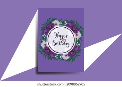 Greeting card birthday card Digital watercolor hand drawn Purple Peony Flower Design Template svg