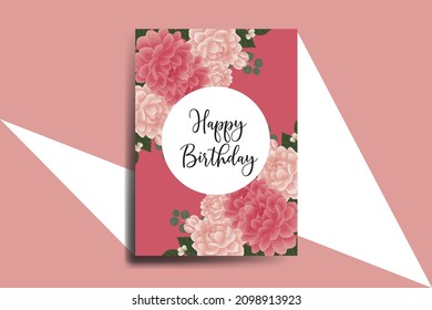 Greeting card birthday card Digital watercolor hand drawn Dahlia Flower Design Template