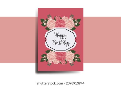 Greeting card birthday card Digital watercolor hand drawn Dahlia Flower Design Template