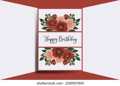 Greeting card birthday card Digital watercolor hand drawn Red Peony with Pink Camellia Flower Design Template