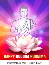 Greeting card for Buddha’s Birthday festival (Buddha Purnima, Vesak Day). Vector illustration.