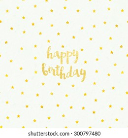 greeting card for birthday with pattern of gold foil stars on watercolor background