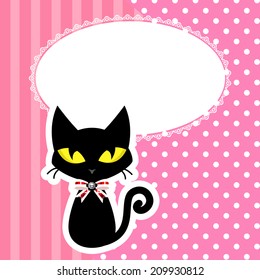 Greeting Card of a Black Cat .Vector illustration.