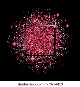Greeting card with black frame and red glitter background